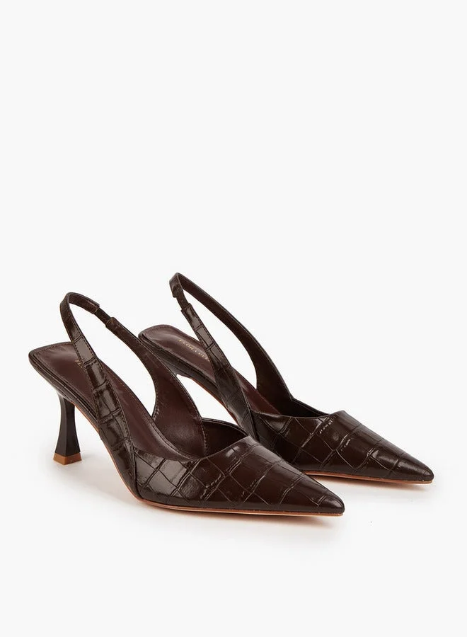 Flora Bella By Shoexpress Textured Slingback Shoes with Flared Heels