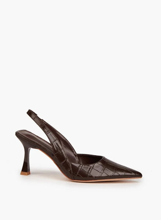 Flora Bella By Shoexpress Textured Slingback Shoes with Flared Heels