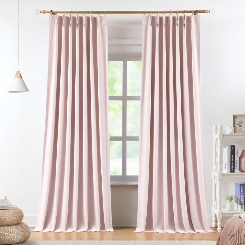 Vision Home Soft Pink Pinch Pleated Full Blackout Curtains Linen Blended Room Darkening Curtain Panels 95 inch for Living Room Bedroom Thermal Insulated Pinch Pleat Drapes with Hooks 8FT 40" Wx95 Lx2 - Image 1