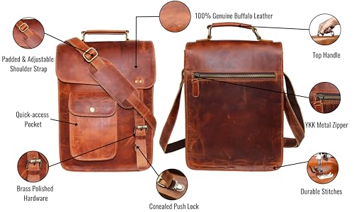 jaald 13" leather messenger bag laptop case office briefcase gift for men computer distressed shoulder bag - Image 5