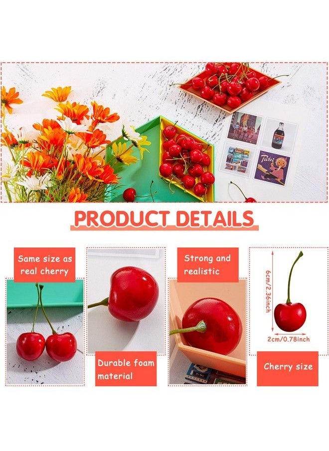 Skylety Fake Cherries Artificial Cherry Decorations Simulation Cherries Fruit Cherries Fruit Cherry Fake Fruit Model For Party Decor Home Kitchen Cabinet Photography Prop Cognitive Toy (50 Pieces)  - Image 3