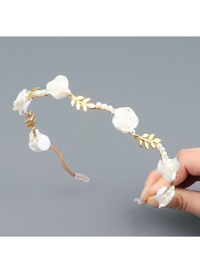 Rose Flower Pearl Headband for Women Girls Floral Hairband Pearl Hair Hoop Party Accessories - Image 3