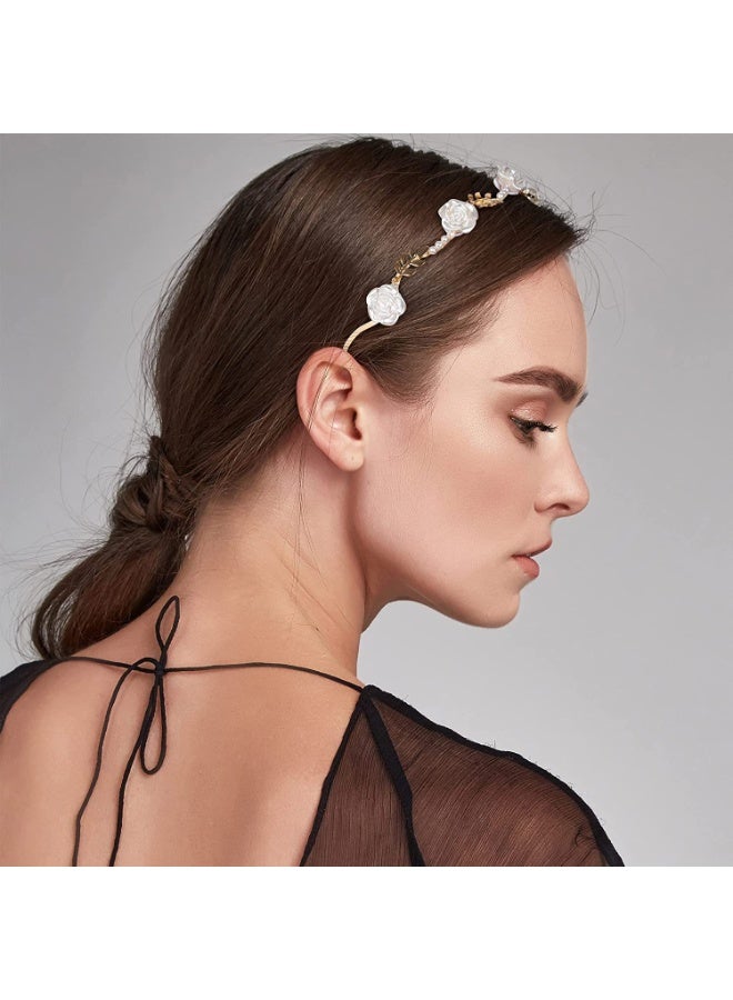 Rose Flower Pearl Headband for Women Girls Floral Hairband Pearl Hair Hoop Party Accessories - Image 4