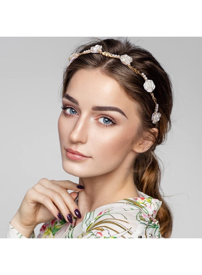 Rose Flower Pearl Headband for Women Girls Floral Hairband Pearl Hair Hoop Party Accessories - Image 2