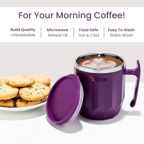 RILION Coffee Mug with Lid Insulated Stainless Steel for Tea Milk Mug Inner Stylist Double Wall Cup for Home & Office Use, Mugs to Gift to Best Friend, Tea Mugs Pack of 1 Pcs, 300 Ml - Image 2