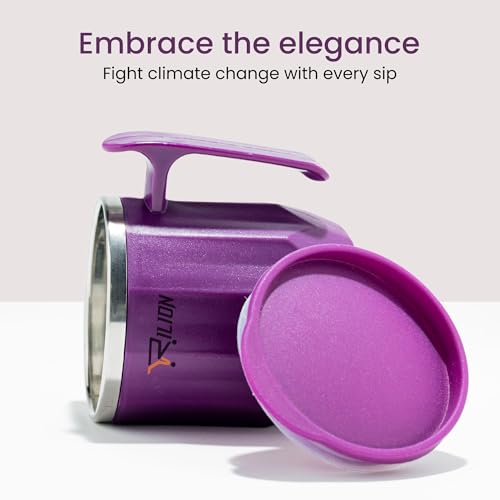 RILION Coffee Mug with Lid Insulated Stainless Steel for Tea Milk Mug Inner Stylist Double Wall Cup for Home & Office Use, Mugs to Gift to Best Friend, Tea Mugs Pack of 1 Pcs, 300 Ml - Image 3