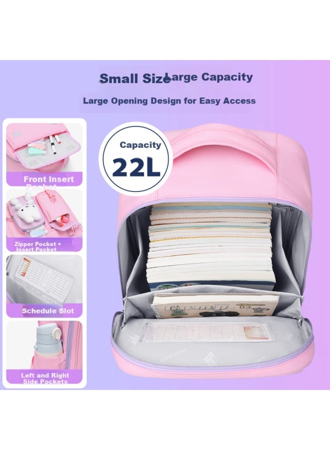 Ninth Castle The Ninth Castle Elementary School Student Spine-protecting Backpack, Cartoon Rabbit Design, Lightweight Schoolbag For Girls And Boys, Grades 1-3 - Image 4