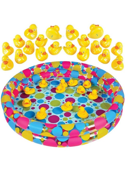 Gamie Duck Pond Matching Game for Kids Includes 20 Plastic Ducks with Numbers and 3’ x 6” Inflatable Pool - Fun Memory Game - Water Outdoor Game for Children, Preschoolers, Birthday Party