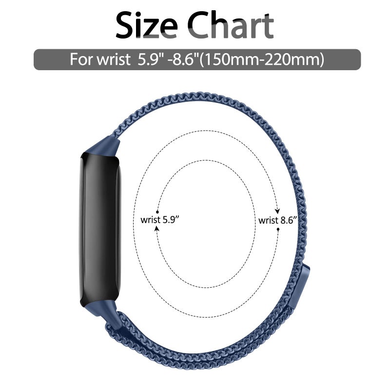 Vanjua فانجوا لأساور فيتبيت إنسباير 3 للنساء والرجال، سوار معصم قابل للتعديل من الفولاذ المقاوم للصدأ مع حلقة شبكية مغناطيسية بديلة متوافقة مع متتبع اللياقة البدنية فيتبيت إنسباير 3 (أزرق ياقوتي)  - Image 4