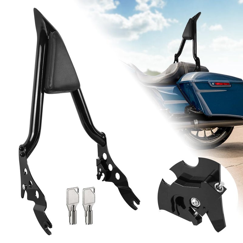AUFER Detachable Rear Passenger Backrest Sissy Bar With Locked Rotary Latches Clips Compatible With For Touring Road King Street Glide Electra Glide Road Glide FLHR FLHX FLHT FLTR 20092024