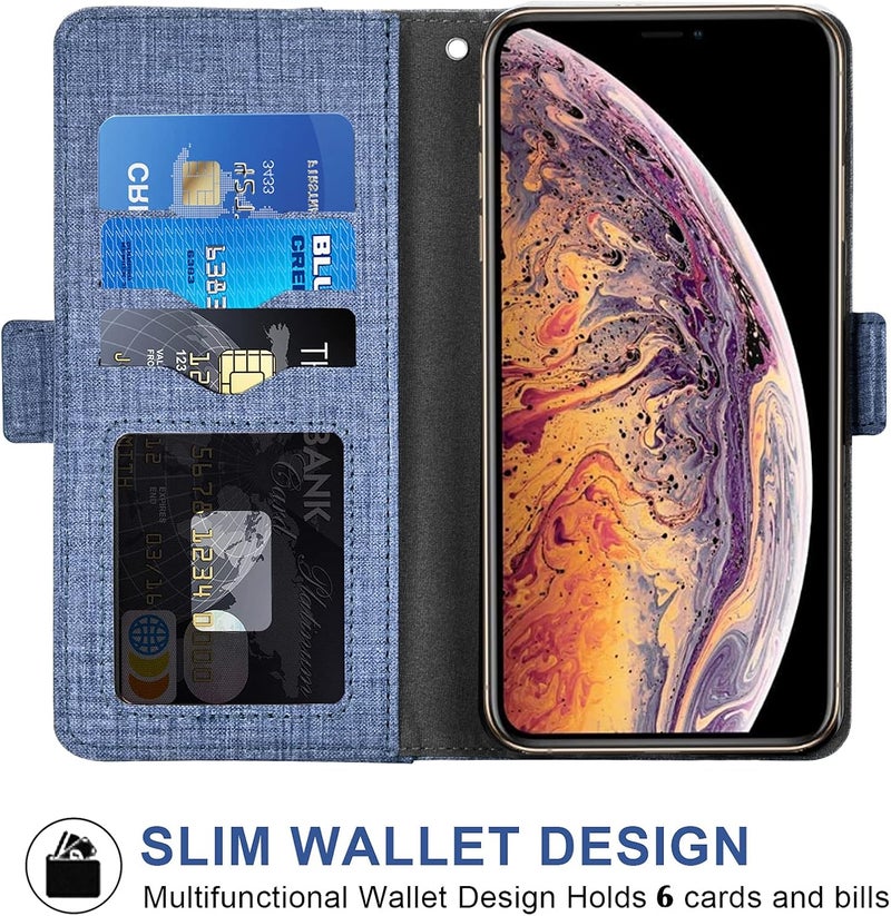 Asuwish Compatible with iPhone Xs X 10 10s Wallet Case Tempered Glass Screen Protector and Flip Cover Card Holder Cell Phone Cases for iPhoneX iPhoneXs iPhone10 i PhoneX SX 10x 10xs X’s Women Men Blue - Image 3