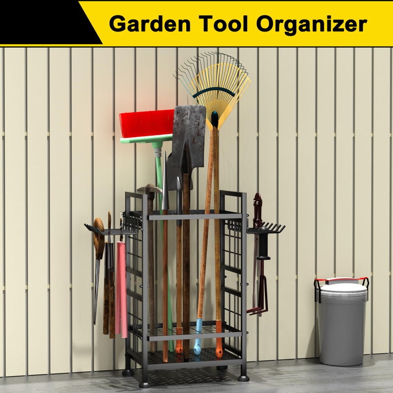 GIOTORENT 3 Tier Garden Tool Organizer, Garage Storage and Organization, Metal Yard Tools Storage up to 78 Tools, Heavy Duty Garden Tool Organizer for Garage, Yard, Patio, Shed, Indoors and Outdoors, Black - Image 2