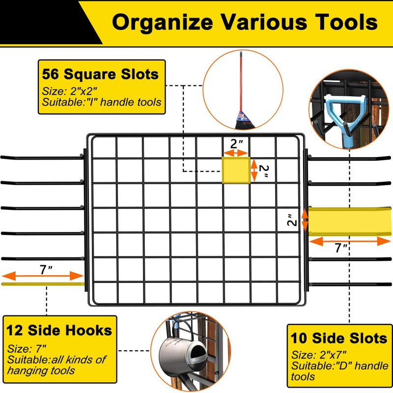 GIOTORENT 3 Tier Garden Tool Organizer, Garage Storage and Organization, Metal Yard Tools Storage up to 78 Tools, Heavy Duty Garden Tool Organizer for Garage, Yard, Patio, Shed, Indoors and Outdoors, Black - Image 4
