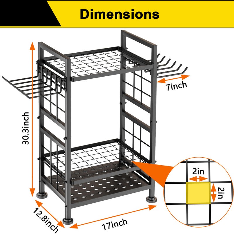 GIOTORENT 3 Tier Garden Tool Organizer, Garage Storage and Organization, Metal Yard Tools Storage up to 78 Tools, Heavy Duty Garden Tool Organizer for Garage, Yard, Patio, Shed, Indoors and Outdoors, Black - Image 3