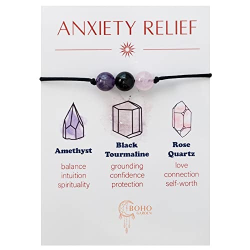 BOHO GARDEN Healing Crystal Bracelet for Anxiety - 3 Real Natural Gem Stones - Adjustable, Beaded Bracelets for Men, Women, Teens - 8mm Bead - Image 5