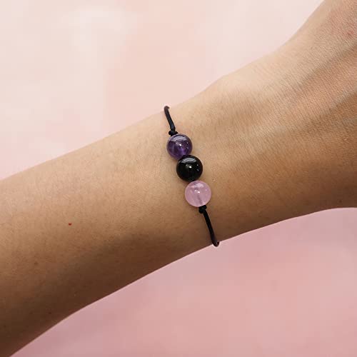 BOHO GARDEN Healing Crystal Bracelet for Anxiety - 3 Real Natural Gem Stones - Adjustable, Beaded Bracelets for Men, Women, Teens - 8mm Bead - Image 4