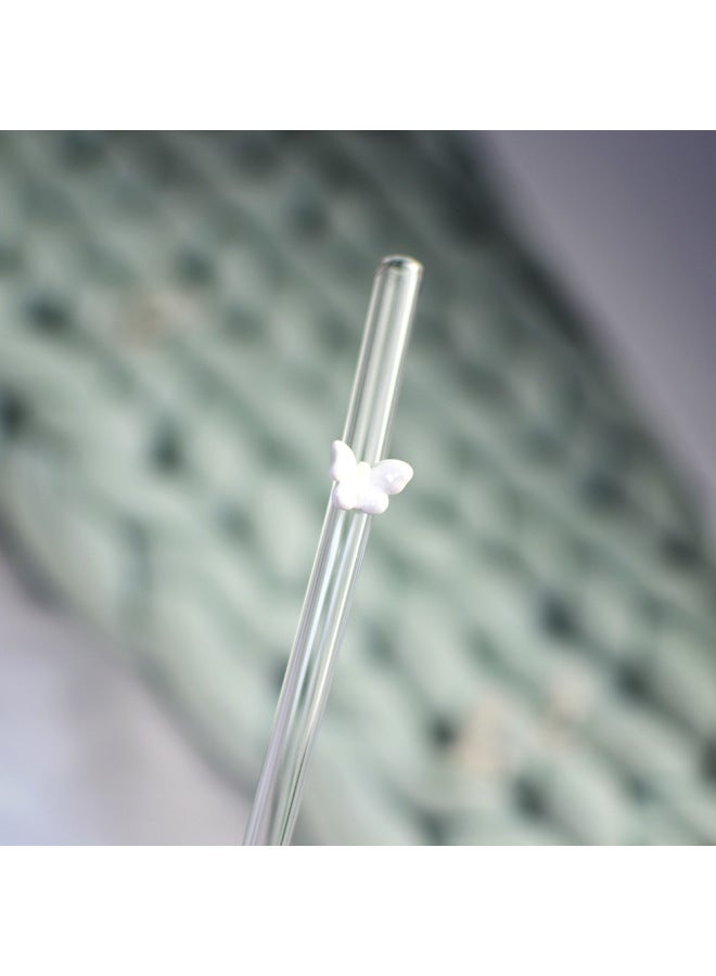 Custom Colorful Butterfly Glass Straw Eco-friendly Heat Resistant Reusable Milk Drink Transparent Elbow-Color:Milky White-Specifications:0.8*20CM - Image 1