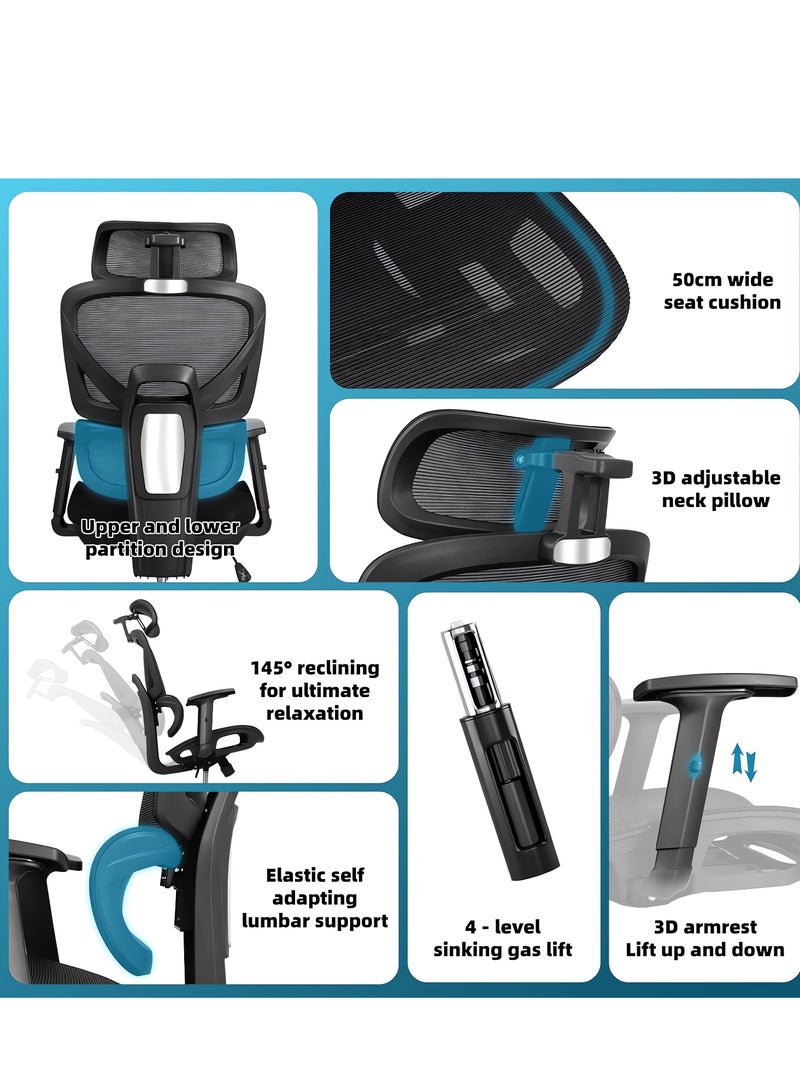 هوتس يو أيه إي كرسي مكتب إيرغونومية ، كرسي الألعاب الشبكة الخلفية العالية مع مسند الرأس ، الارتفاع القابل للتعديل والدعم القطني ، الأسود - Image 3