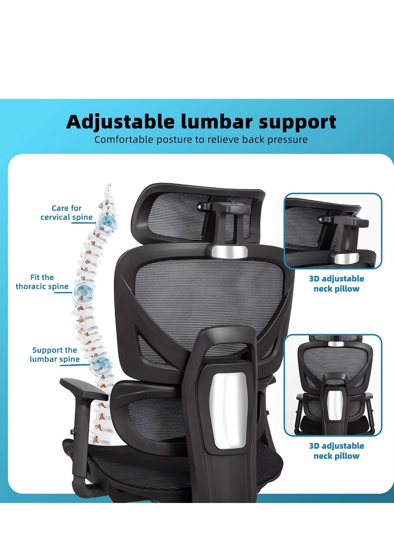 هوتس يو أيه إي كرسي مكتب إيرغونومية ، كرسي الألعاب الشبكة الخلفية العالية مع مسند الرأس ، الارتفاع القابل للتعديل والدعم القطني ، الأسود - Image 2