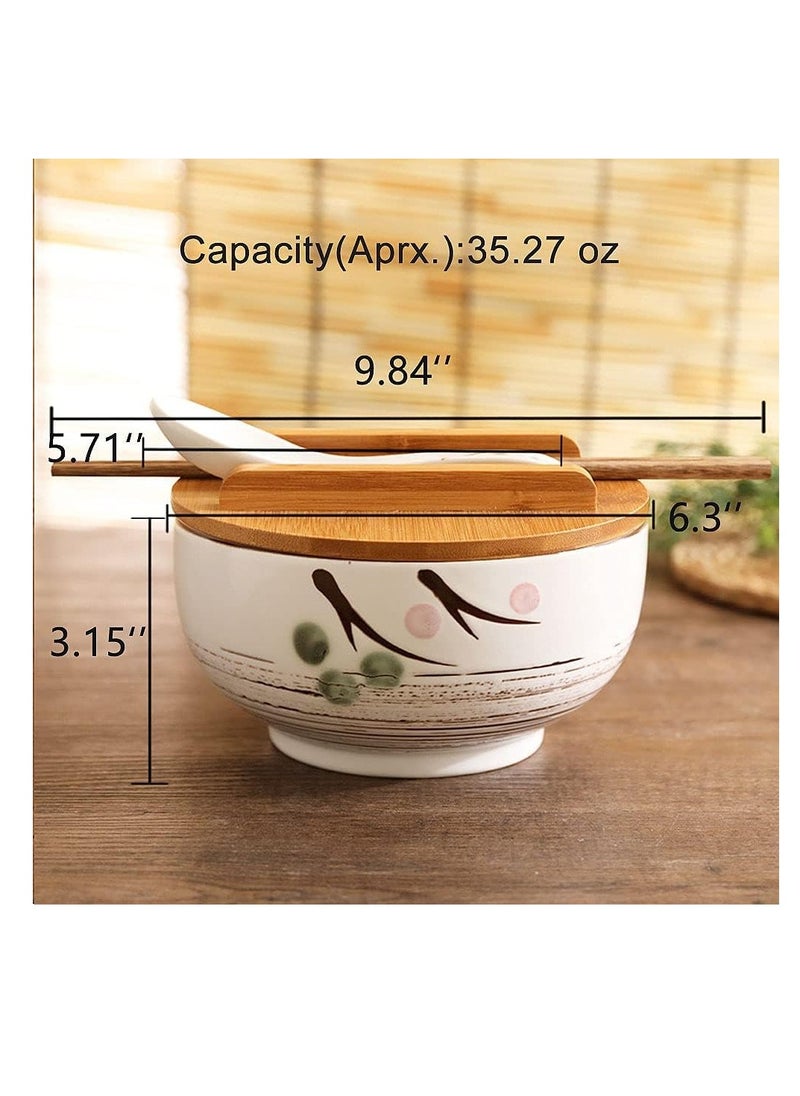 Generic White Ceramic Bowl with Lid, Spoon, Chopsticks - Japanese Traditional Style Tableware  - Image 2