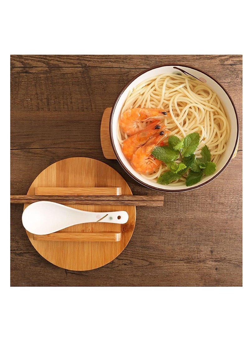 Generic White Ceramic Bowl with Lid, Spoon, Chopsticks - Japanese Traditional Style Tableware  - Image 3