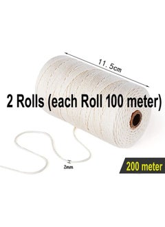 Premify 2 Pack 2mm White Cotton Rope Craft Macrame Cord, Natural Long Cotton Rope Handmade Art Material for Craft Wall, Hanging Plants, Drawstrings, Gardening, Home Decorations (2 x 100M White)  - Image 2
