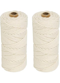 Premify 2 Pack 2mm White Cotton Rope Craft Macrame Cord, Natural Long Cotton Rope Handmade Art Material for Craft Wall, Hanging Plants, Drawstrings, Gardening, Home Decorations (2 x 100M White)  - Image 1
