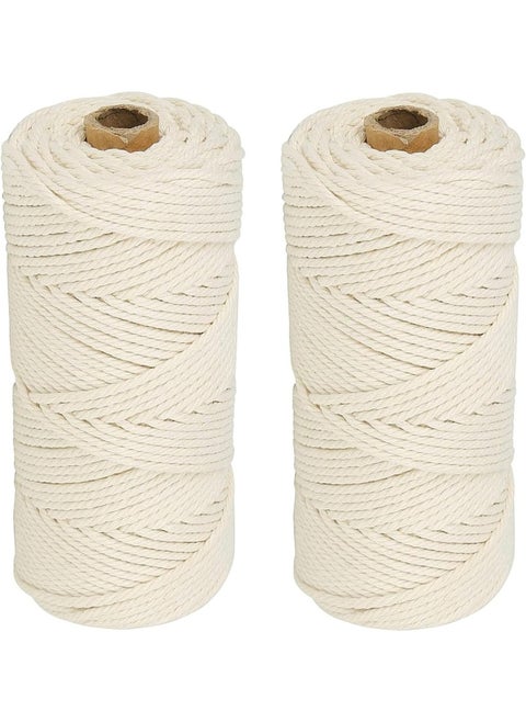2 Pack 2mm White Cotton Rope Craft Macrame Cord, Natural Long Cotton Rope Handmade Art Material for Craft Wall, Hanging Plants, Drawstrings, Gardening, Home Decorations (2 x 100M White)