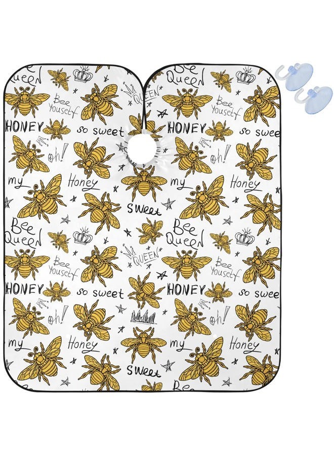 visesunny Barber Cape Honey Bee Golden Embroidery Queen Crown Polyester Hair Cutting Salon Cape Apron Anti-Static Haircut Water-Resistant Shaving Cloth Beard Shaving Bib Hairdressing Cape - Image 1