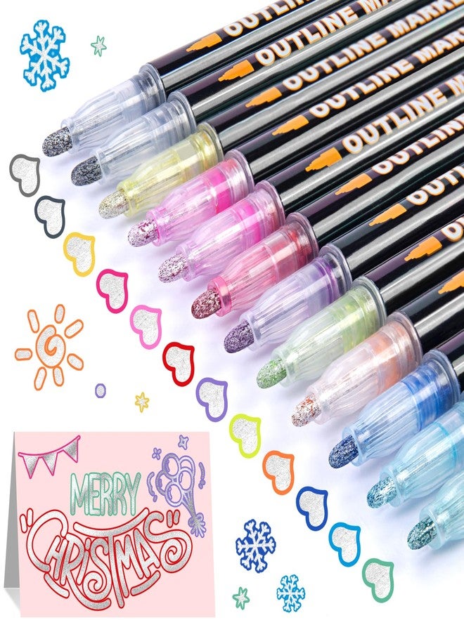 AKARUED Outline Markers for Teens & Tween Girls, Shimmer Metallic Glitter Marker, 12 Cool Pen for Doodling Drawing, Trendy Cute Arts Crafts Supplies & Stocking Stuffers for Teenage Girls - Image 1