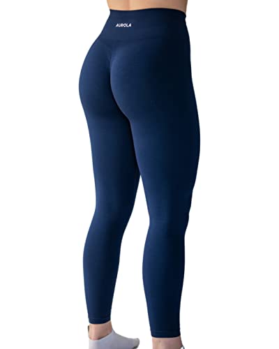 AUROLA Seamless Scrunch Legging Women Yoga Pants 7/8 Tummy Control Workout Running for Workout Fitness Sport Active Ankle Legging-25'' (S, Tuxedo Blue) - Image 1