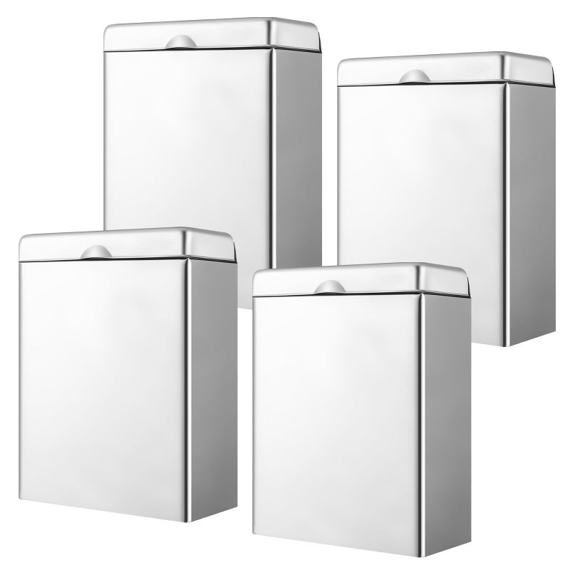 Tioncy حاوية فوط صحية تيوسي 4 قطع حاوية التخلص من السدادات القطنية مثبتة على الحائط حاملة السدادات القطنية من الفولاذ المقاوم للصدأ حاويات التخلص من الفوط الصحية للمنزل والمكتب والحمامات العامة والحمام باللون الطبيعي