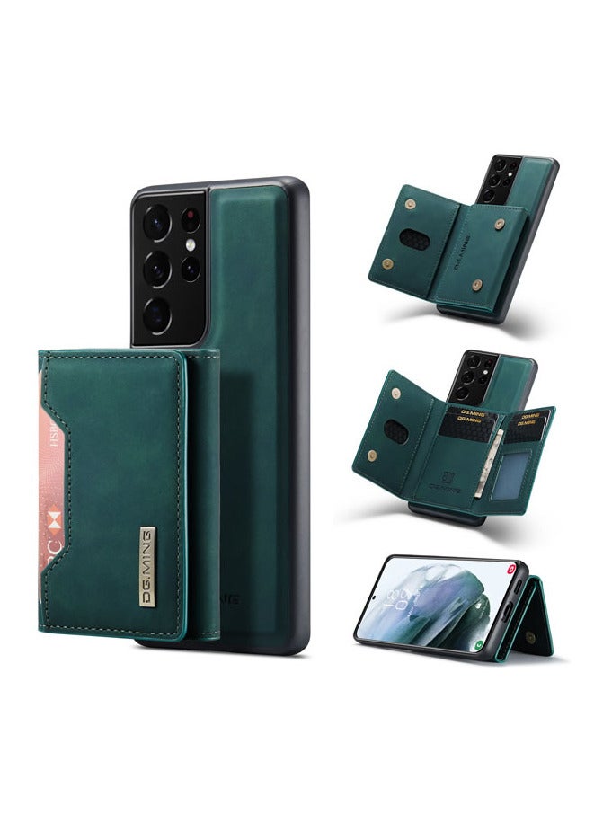 DGMING Wallet Case for Samsung Galaxy S21 Ultra, DG.MING Premium Leather Phone Case Back Cover Magnetic Detachable with Trifold Wallet Card Holder Pocket (Green) - Image 1