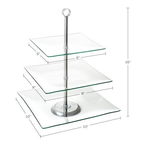 Chef Buddy Home Dess Chef Buddy Three Tier Square Glass Buffet and Dessert Stand, 1 Pack, Clear - Image 2