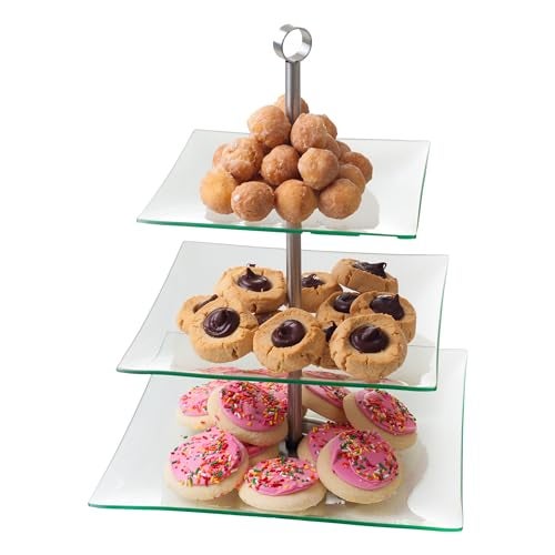 Chef Buddy Home Dess Chef Buddy Three Tier Square Glass Buffet and Dessert Stand, 1 Pack, Clear - Image 1