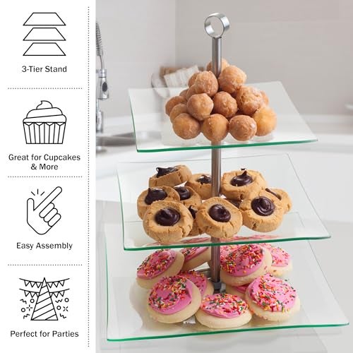 Chef Buddy Home Dess Chef Buddy Three Tier Square Glass Buffet and Dessert Stand, 1 Pack, Clear - Image 3