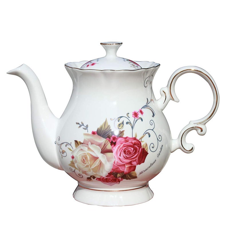 Jomop European Style Ceramic Flower Teapot Coffee Pot Water Pot Porcelain Gift Large 55 Cups 1 White