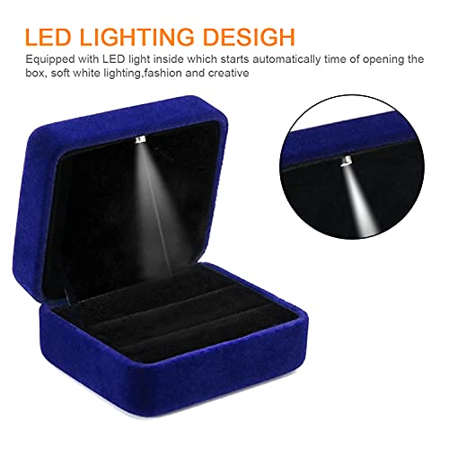 GBYAN Velvet 2 Slots Ring Box with LED Light for Ceremony Jewelry Display Gift Box for Engagement, Wedding, Blue - Image 5
