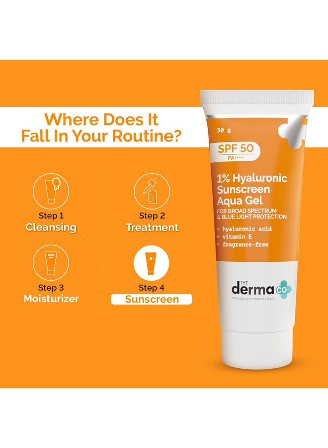 THE derma Co 1% Hyaluronic Sunscreen Spf 50 Aqua Gel, Pa++++ | For Oily, Dry, Acne-Prone Skin | Lightweight, No White-Cast For Broad Spectrum & Blue Light Protection - 30G  - Image 4