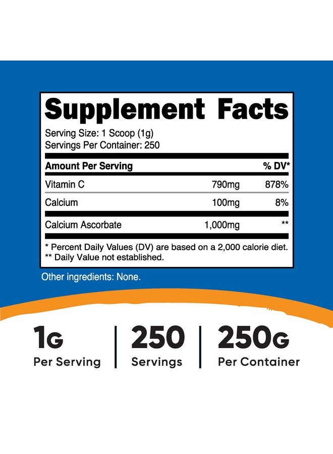 مسحوق أسكوربات الكالسيوم من نيوتريكوست 250 جرام (بدون نكهة، 250 وجبة) - مركب فيتامين سي والكالسيوم، غير معدّل وراثيًا، نباتي - Image 2