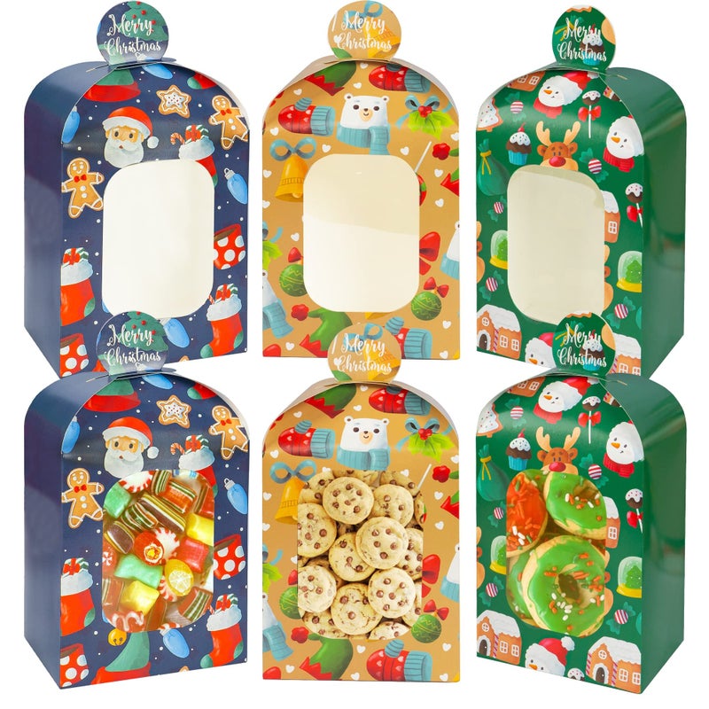 Uptotop Christmas Cookie Boxes 18 Pcs with 3 Different Design Patterns 3D Xmas Bakery Pastry Boxes for Pastries Cupcakes Brownies Donuts 47 x 33 x 79