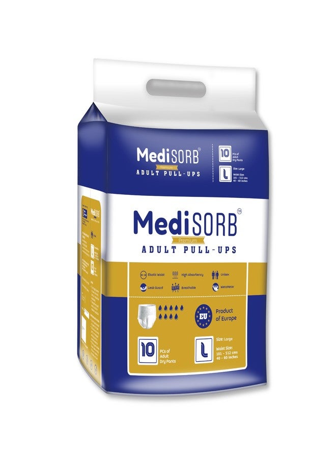 MediSORB Adult Diaper L Size Pants | Large (L) |Waist 101-512 cm (40-60 inches) |High Absorbency -15 Hrs |Rash-Free Adult Diapers|Leakproof |Elastic Waist |For Men & Women | 10 Units, Pack of 1 - Image 1