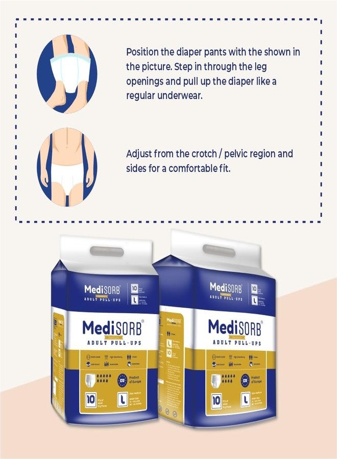 MediSORB Adult Diaper L Size Pants | Large (L) |Waist 101-512 cm (40-60 inches) |High Absorbency -15 Hrs |Rash-Free Adult Diapers|Leakproof |Elastic Waist |For Men & Women | 10 Units, Pack of 1 - Image 4