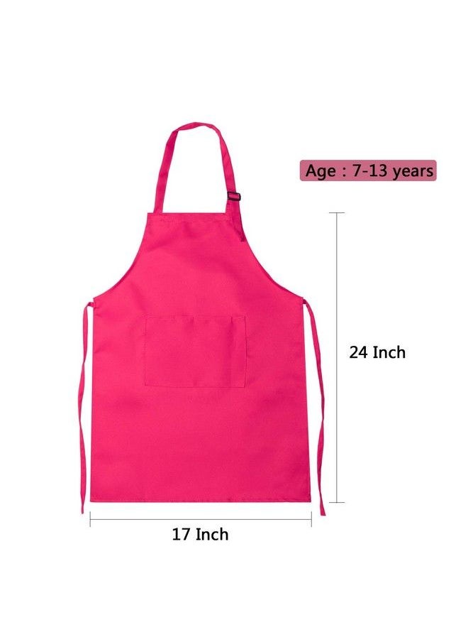 Yaomiao 4 Pieces Kids Apron With Pocket Children Adjustable Chef Apron For Cooking Baking Painting (Rose Red Yellow Blue Purple M For 7 13 Age)  - Image 3