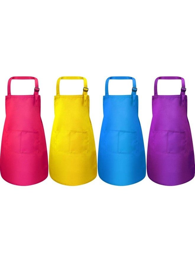 Yaomiao 4 Pieces Kids Apron With Pocket Children Adjustable Chef Apron For Cooking Baking Painting (Rose Red Yellow Blue Purple M For 7 13 Age)  - Image 1