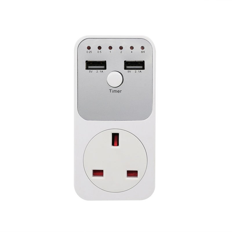 Countdown Timer Socket UK Plug With 2 USB Ports - Energy Saving Over-Voltage Protection Voltage Protector for Home Electronic Equipment - Image 1