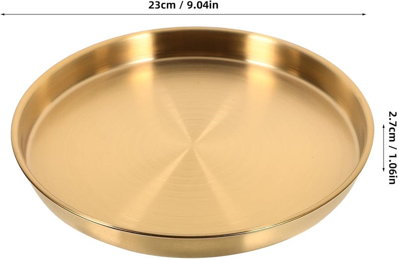 Garneck صينية غارنك الذهبية الدائرية 9 بوصة من الفولاذ المقاوم للصدأ صينية بخار زخرفية طبق تقديم دائرية ديكور منزلي مثالية للتقديم والعرض والتنظيم - Image 2