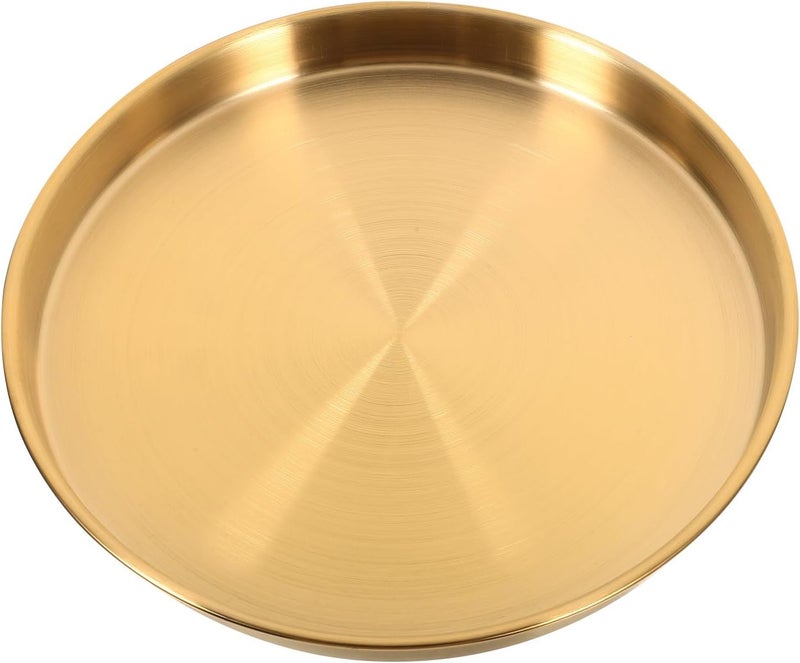 Garneck صينية غارنك الذهبية الدائرية 9 بوصة من الفولاذ المقاوم للصدأ صينية بخار زخرفية طبق تقديم دائرية ديكور منزلي مثالية للتقديم والعرض والتنظيم - Image 1