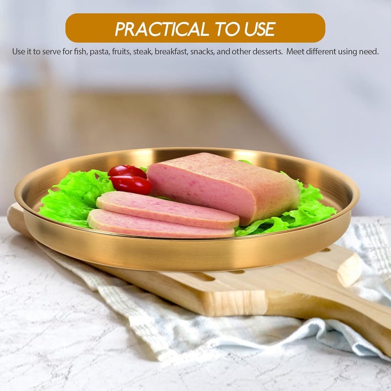 Garneck صينية غارنك الذهبية الدائرية 9 بوصة من الفولاذ المقاوم للصدأ صينية بخار زخرفية طبق تقديم دائرية ديكور منزلي مثالية للتقديم والعرض والتنظيم - Image 5