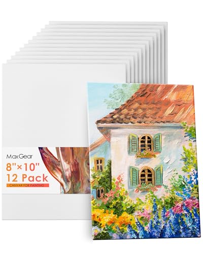 MaxGear Canvases for Painting 8"x10", 12 Pack Painting Canvas Panels, 100% Cotton Blank Flat Art Canvases for Acrylics Oil Watercolor Tempera Paints - Image 1